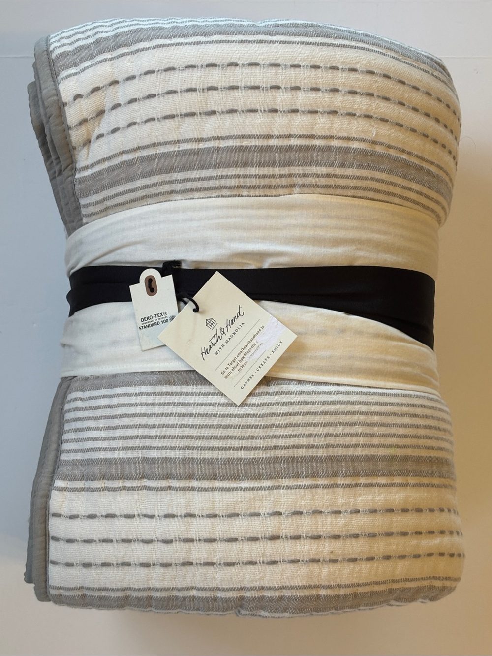 Hearth & Hand Twin Woven Quilt Sour Cream with Gray Stripes